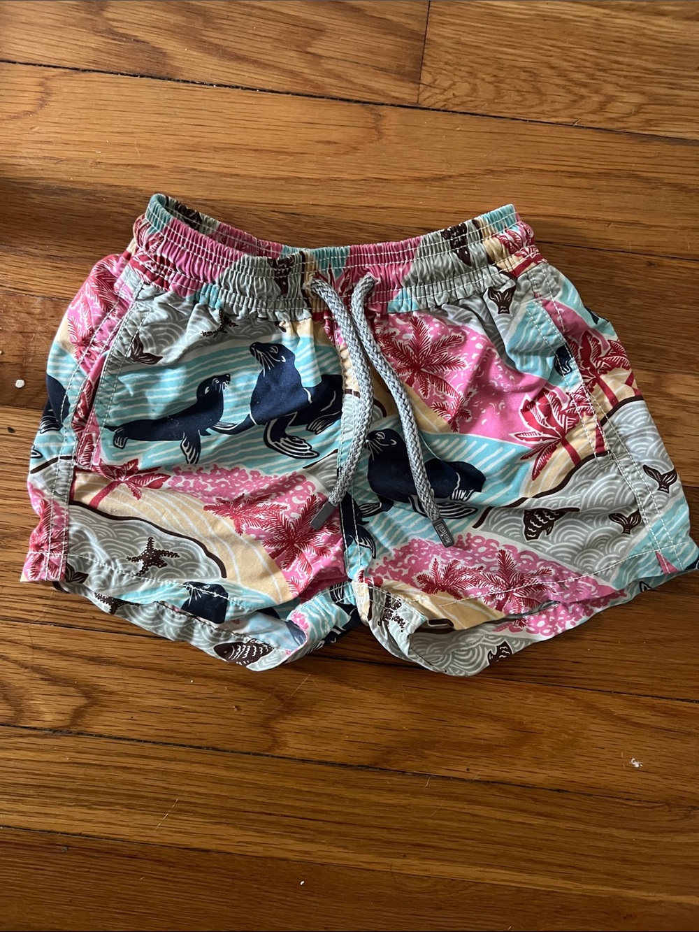Vilebrequin Pink, Teal and Navy Sealion-Print Swim Shorts